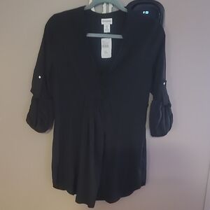 Black 3/4 Sleeve Blouse with V-Neck